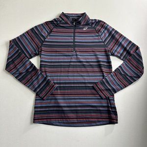 Asics Mens Thermostripe Lightweight Thermal 1/2 Zip Shirt Top Stripe Size Medium